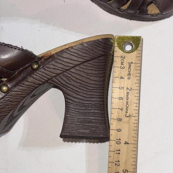 Route 66 Y2K 2000s Platform Chunky Brown Faux Leather Strappy Heel Mules Clogs - Picture 14 of 15